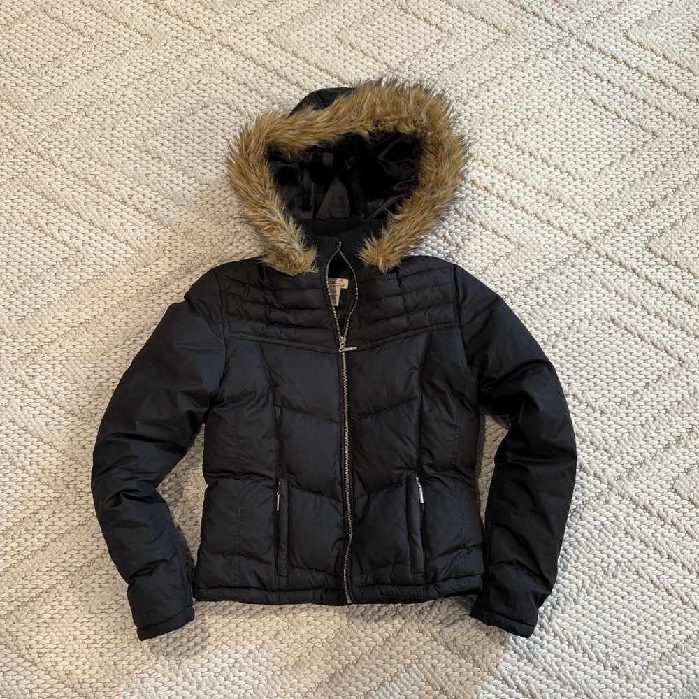 Black Puffer Jacket with Faux Fur Hood juniors size medium